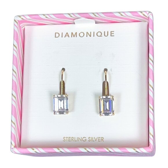 Diamonique Sterling Silver Emerald Cut CZ Drop Earrings * Last Pair - Picture 8 of 9